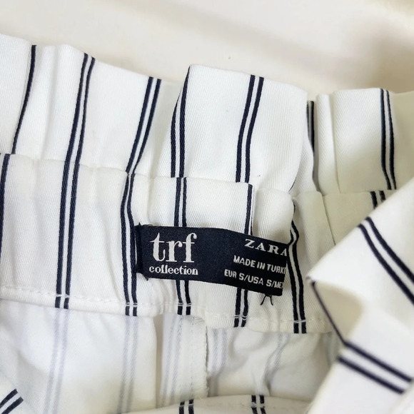 ZARA  | PLEATED HIGH WAIST PAPER BAG WHITE STRIPED SHORT - Picture 10 of 14